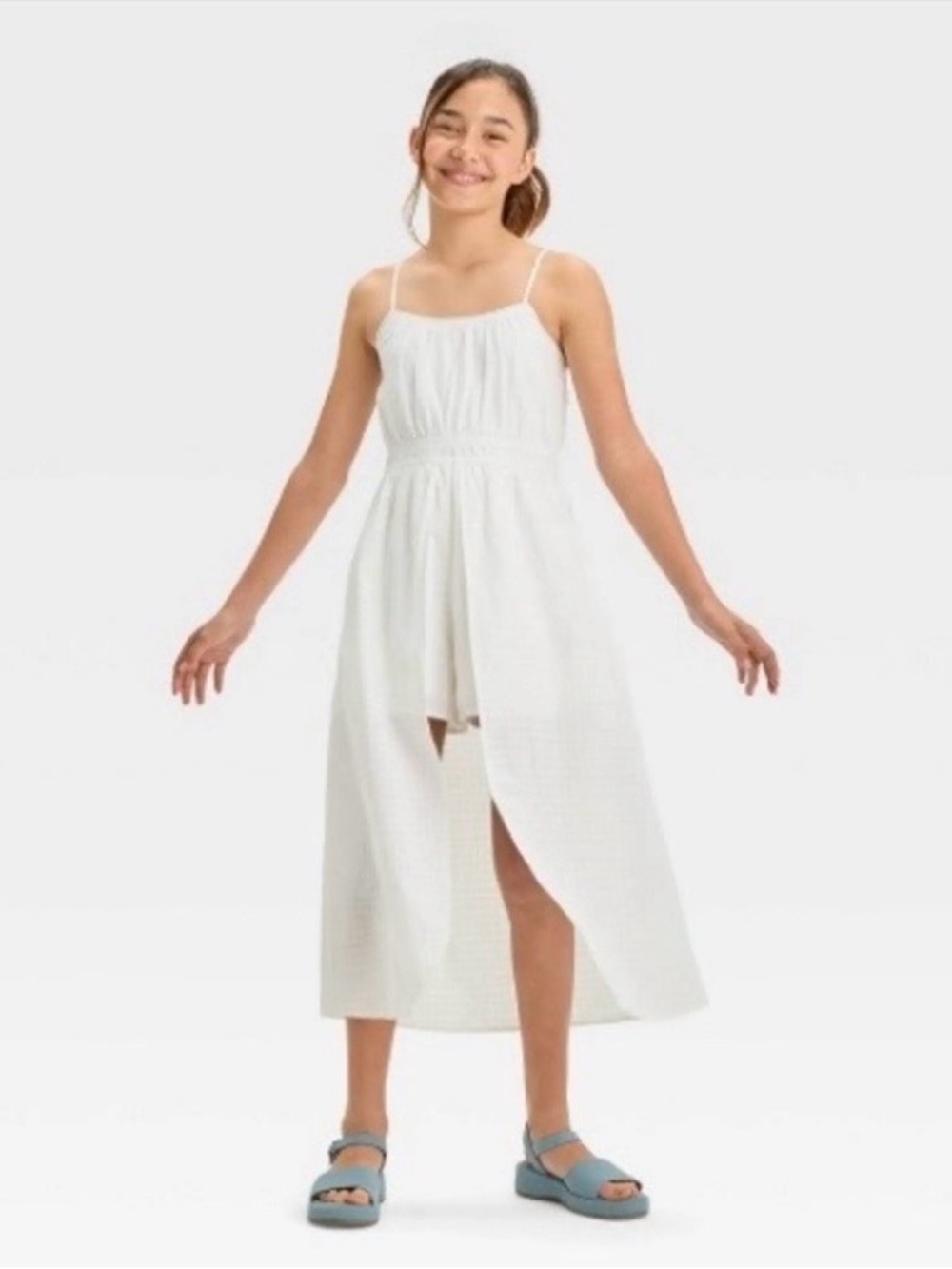 art class | White Spaghetti-Strap Walkthrough Casual Maxi Dress Shorts, M (8)